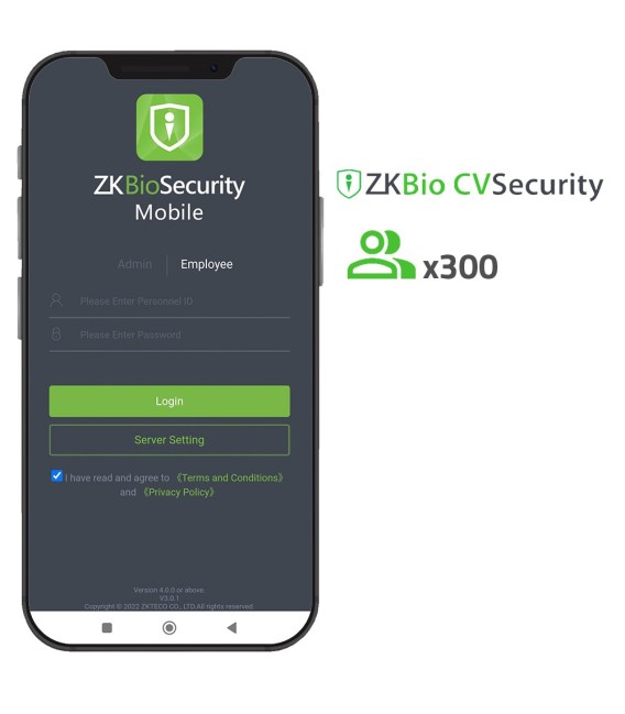 ZKBio CVSecurity APP-licentie ZK-SOF-BIOCV-MBAPP-300EMP