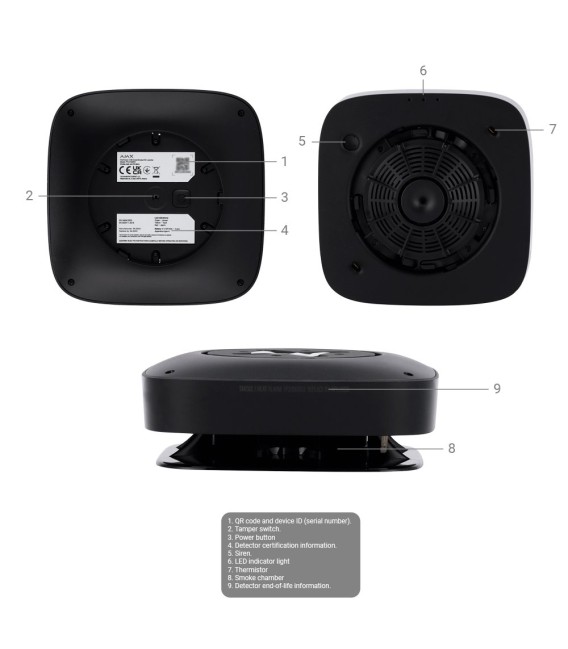 Détecteur de fumée et thermovélocimétrique Ajax AJ-FIREPROTECT2-HS-SB-B