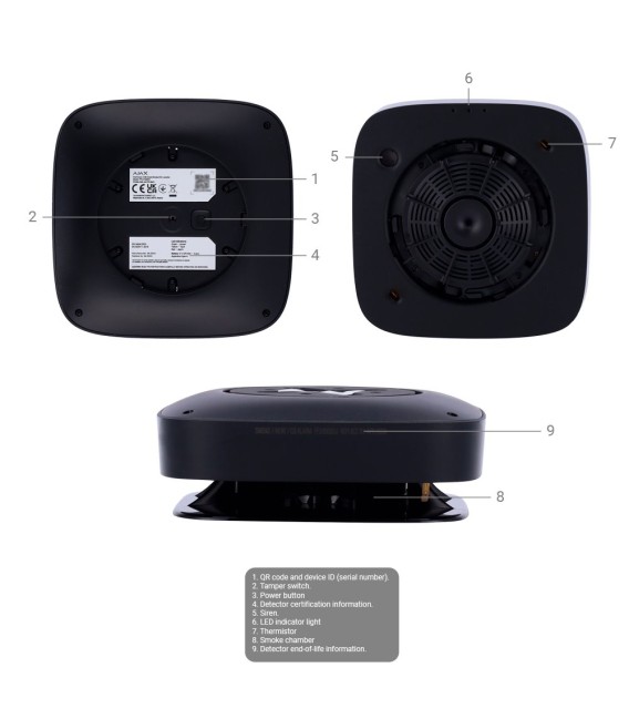 Détecteur de fumée, thermovélocimétrique et CO Ajax AJ-FIREPROTECT2-HSC-SB-B