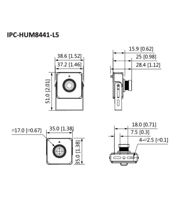 Minicámara IP H265 Pinhole 4M DN WDR 2.8mm IVS AUDIO E/S + Unidad principal AI