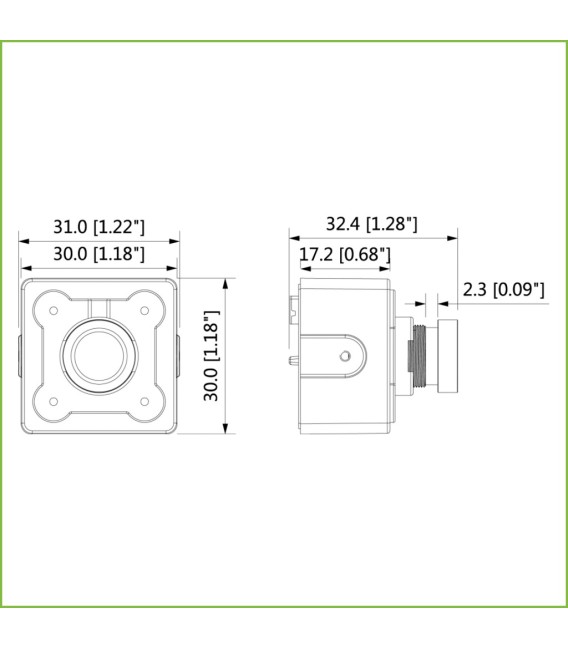 Unidad Cámara Rectangular 4M DN WDR Pinhole 2.8mm con 8m cable