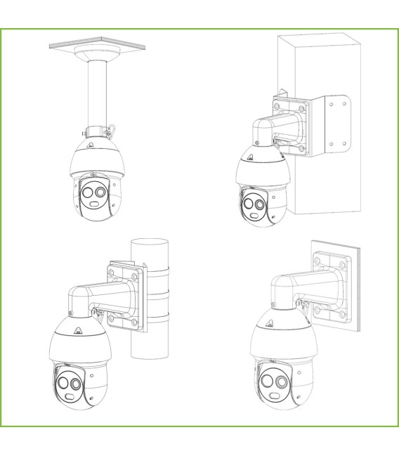 Domo PTZ Híbrido IP Térmico AI 256*192 3.5mm + 2M 4mm IP66 12V PoE+ AUDIO E/S