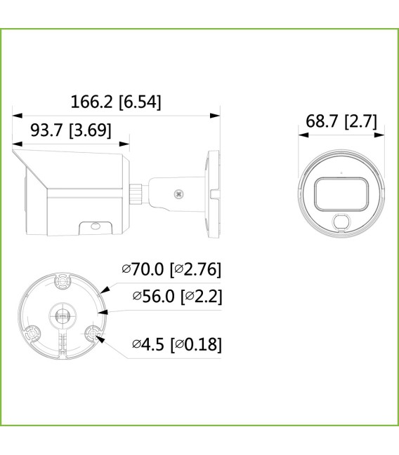 Tubular IP H265 2M FULL COLOR WDR LED30m 3.6mm IP67 PoE SD MIC
