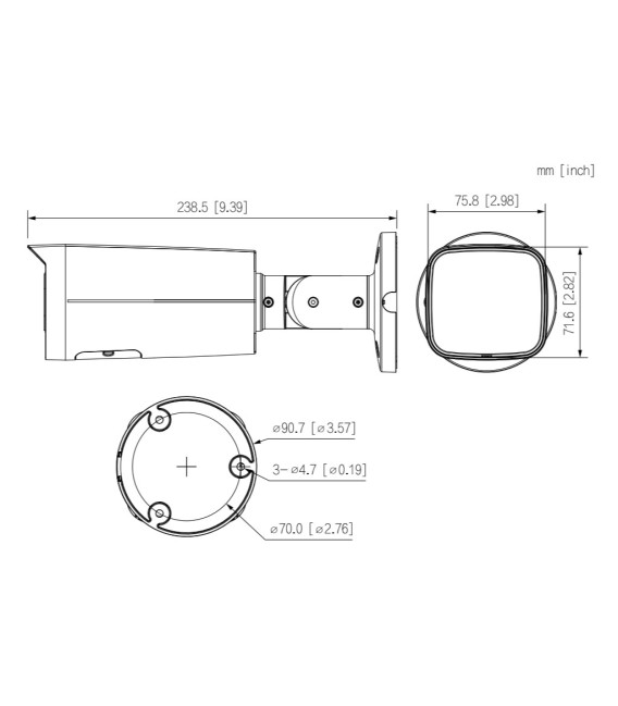 Tubular IP H265 4M WDR Starlight IR60m 2.7-13.5VFM IP67 PoE SD AUDIO MIC E/S AI