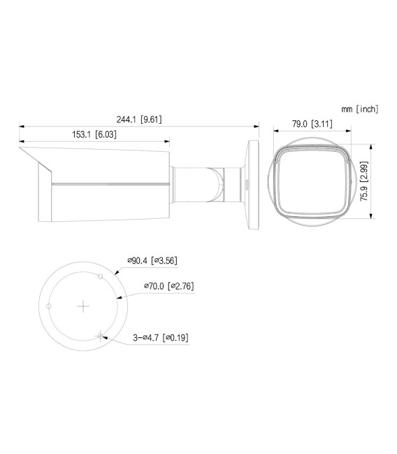 Tubular IP H265 4M DN WDR Starlight IR60m 2.7-13.5VFM IP67 PoE SD AI