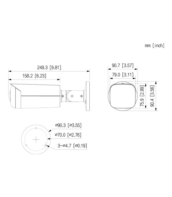 Tubular IP Gran Angular H265 4M WDR Starlight IR20m 2.1mm IP67 PoE AUDIO MIC E/S AI