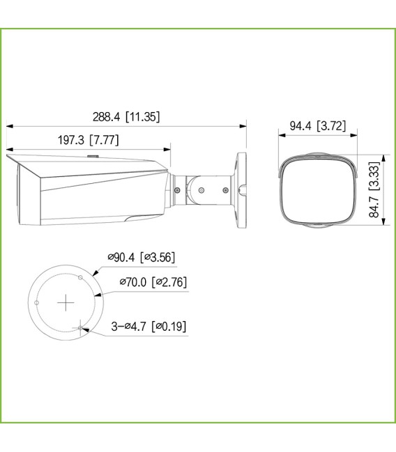 Tubular IP H265 4M FULL COLOR 2.0 WDR140dB Starlight LED70m 2.7-12VFM IP67 ePoE SD AUDIO MIC E/S AI