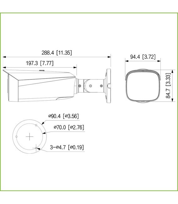 Tubular IP H265 4M FULL COLOR 2.0 WDR140dB Starlight LED70m 2.7-12VFM IP67 ePoE SD AUDIO MIC E/S AI