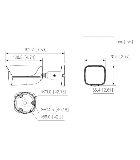 Tubular IP H265 5M WDR Starlight IR50m 3.6mm IP67 PoE SD AUDIO MIC E/S AI