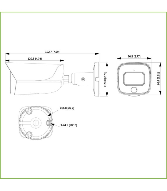 Tubular IP H265 5M FULL COLOR WDR IVS SMD LED30m 3.6mm IP67 PoE SD MIC AUDIO E/S AI