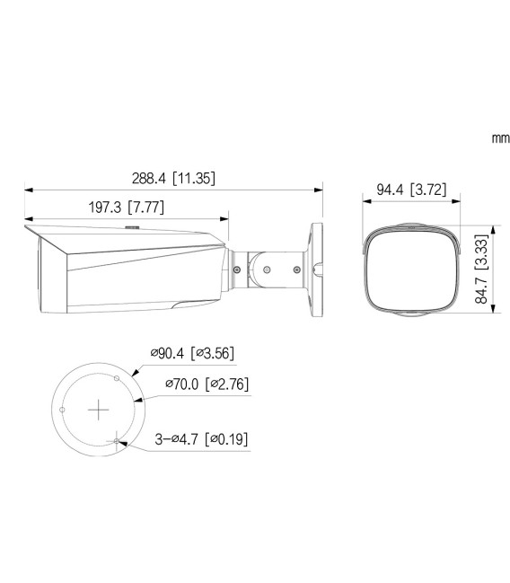 Tubular IP TiOC 3.0 H265 5M WDR Iluminación Dual LED40m/IR50m 2.7-13.5VFM IP67 PoE MIC AUDIO E/S AI