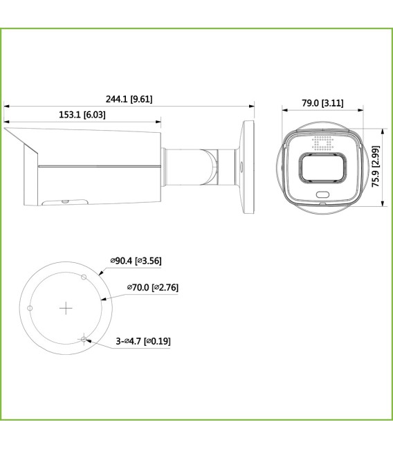 Tubular IP H265 5M SMART WDR Starlight+ IR60m + LED LUZ BLANCA 3.6mm IP67 PoE SD AUDIO E/S AI