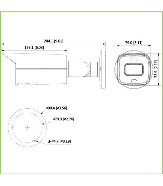Tubular IP H265 5M SMART WDR Starlight+ IR60m + LED LUZ BLANCA 3.6mm IP67 PoE SD AUDIO E/S AI