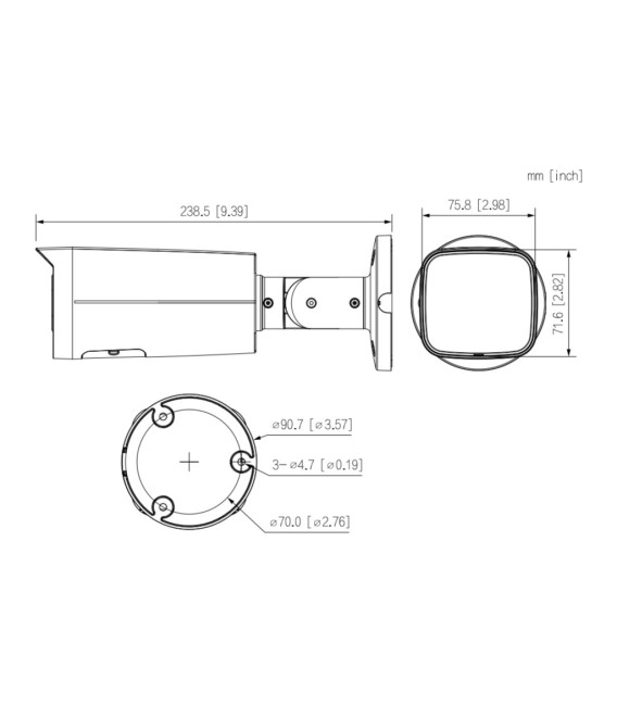 Tubular IP H265 8M WDR Starlight IR60m 2.7-13.5VFM IP67 PoE SD MIC AI