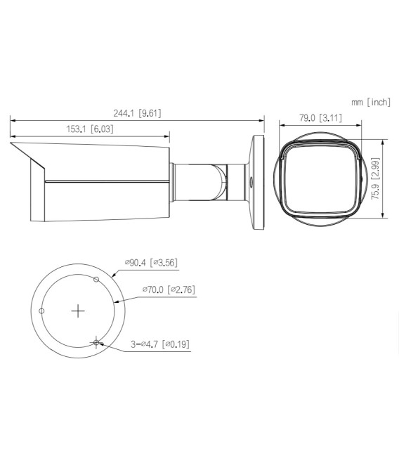 Tubular IP H265 8M WDR Deeplight IR80m 3.6mm IK10 IP67 ePoE SD AUDIO MIC E/S AI