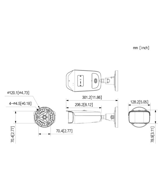 Tubular IP H265 2x4M DUAL-LENS SPLICING FULL COLOR WDR140dB Starlight IR40m 3.6mm IP67 ePoE SD AUDIO MIC E/S AI