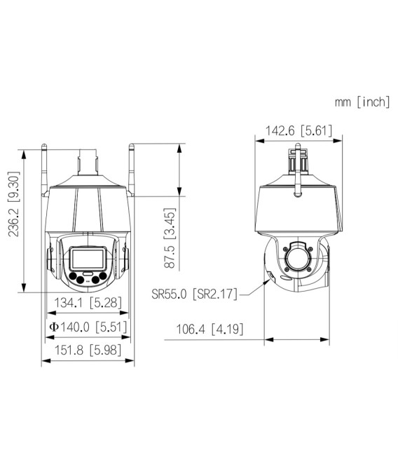 Cámara PTZ IP 4M H265 WDR Iluminación Dual LED30m/IR50m 5x IP66 WiFi AUDIO MIC E/S AI
