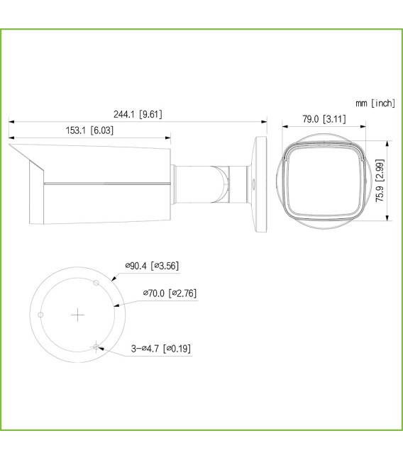 Tubular HDCVI 4EN1 2M 1080P FULL COLOR 2.0 WDR Starlight LED60m 2.7-13.5 VFM IP67 AUDIO MIC
