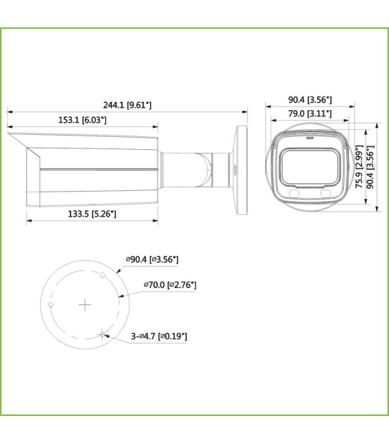 Tubular HDCVI 4EN1 2M 1080P FULL COLOR WDR Starlight LED40m 3.6mm IP67 AUDIO MIC