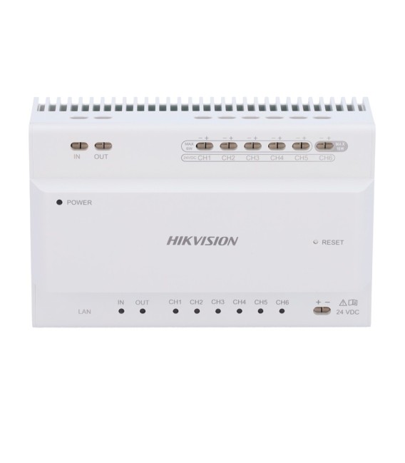 Hikvision DS-KAD706Y - Distribuidor IP 2 Hilos 6 Puertos Cascada DIN 24V CC