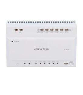 Hikvision DS-KAD706Y - Distribuidor IP 2 Hilos 6 Puertos Cascada DIN 24V CC