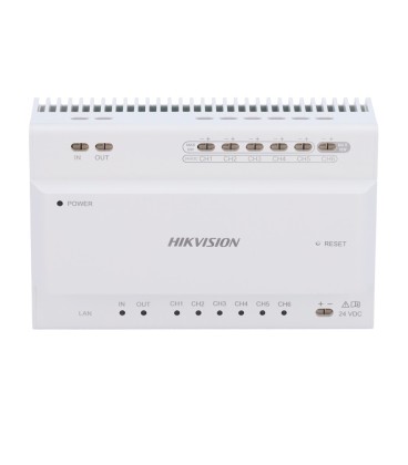 Hikvision DS-KAD706Y - Distribuidor IP 2 Hilos 6 Puertos Cascada DIN 24V CC
